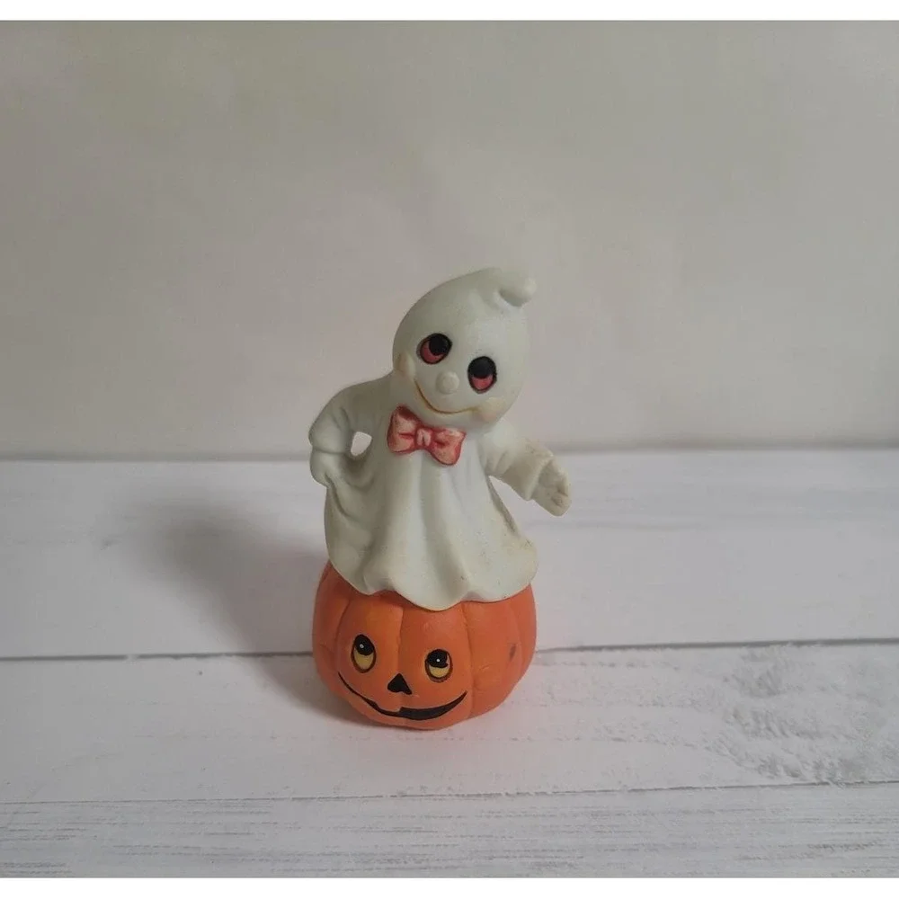 Vintage Halloween Ceramic Ghost Pumpkin‎ Figurine 3